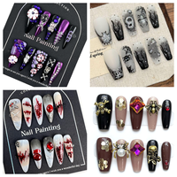 Ongles à presser en acrylique faits main de qualité supérieure, 10 pièces, nouveaux styles, ambiance festive, motifs amande et cercueil, thème Halloween