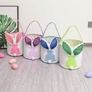 Panier et seau à bonbons lumineux en polyester avec logo de lapin de style dessin animé, sac cadeau pour œufs de Pâques, nouveauté 2026 - Product Image 3
