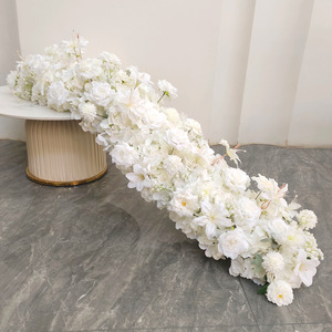 Wedding Party Event Aisle Decor Row <b>Artificial</b> Silk Baby Breath Rose Flower Runner for Table Floral Arrangement - Product Image 2