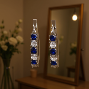 Orecchini Pendenti E4649 da Donna con Zaffiro Rotondo Taglio Brillante, in Lega, Classici, Gioielli da Festa, Montatura a Griffe, Gialli - Product Image 2