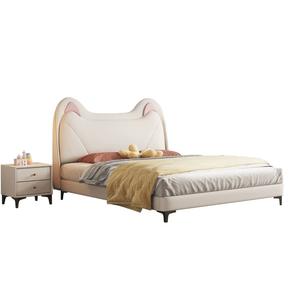 เตียงไม้จริง1.5เมตรแบบทันสมัยพร้อมหูแมวสีครีมเฟอร์นิเจอร์ห้องนอนสไตล์เจ้าหญิงสำหรับเด็กผู้หญิงสำหรับห้องนั่งเล่นทั้งห้องนอน - Product Image 4