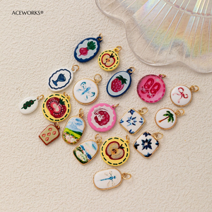 The Painted Leisure | 18K Gold Plated Brass Enamel Vintage Charms for DIY Jewelry Making | Coastal, Garden & Seafood Pendants - Product Image 3