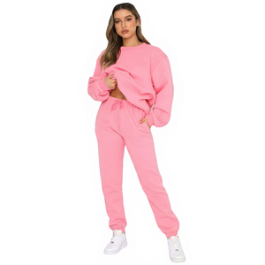 Plus Size Autumn Solid Casual Fashion 2-Piece Anti-static Polyester/Cotton Fleece Jogger Sweatshirt Sweatpants Tracksuit Adults - Product Image 1