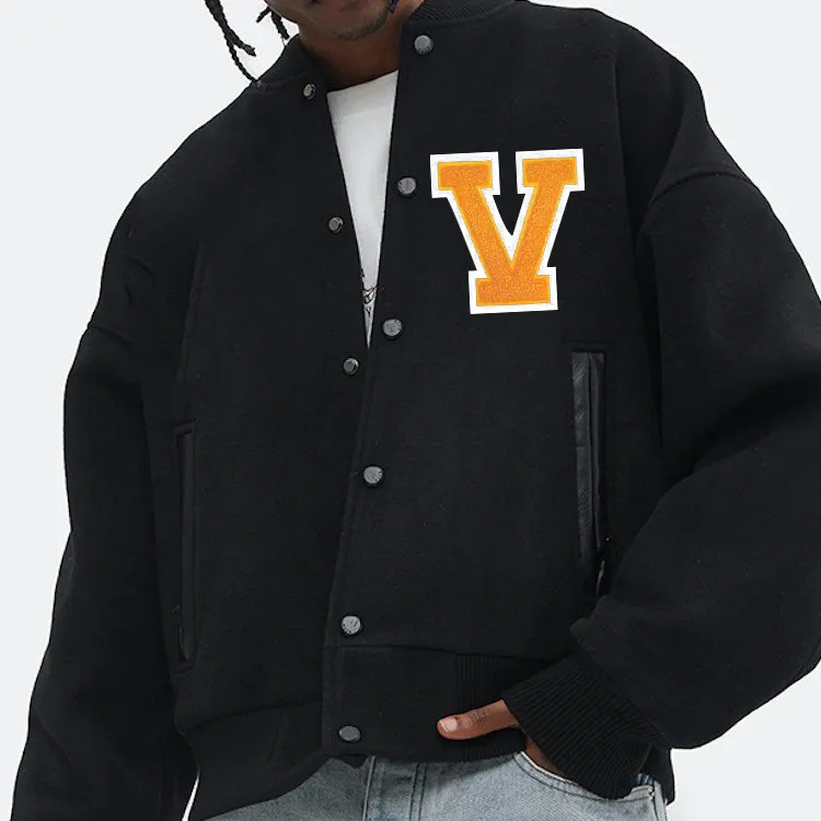 Hot selling custom cool style fleece winter bomber leather varsity baseball jacket