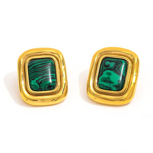 Orecchini a Perno JOOLIM di Lusso Impermeabili in Acciaio Inox Placcato Oro 18K con <span class=keywords><strong>Malachite</strong></span> Rettangolare per Donna - Product Image 1