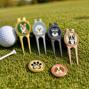 Outil de réparation de divots de <span class=keywords><strong>golf</strong></span> de haute qualité, personnalisé, avec logo de chien mignon, marqueur de balle et forte attraction magnétique - Product Image 1