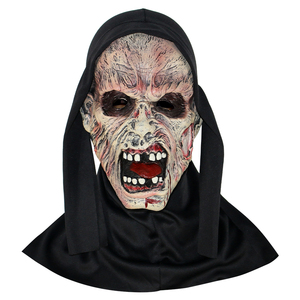 Masque de visage d'horreur en PVC souple pour Halloween, masque de fantôme effrayant, masque de cosplay avec capuche noire, accessoire de maquillage pour fête - Product Image 6