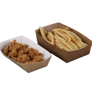 Custom Eco-friendly Recyclable Green Concept Greaseproof Kraft Paper Tray Box for Takeaway Fried Street Finger Bar Food Pastry