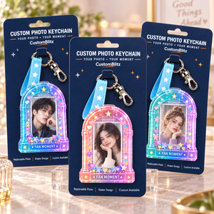 Porte-clés en acrylique personnalisable avec photo remplaçable, porte-clés cadre photo en acrylique pour fans d'idols avec sangle en tissu, personnalisation OEM ODM - Product Image 2