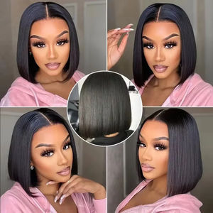 Perruque courte bob lisse naturelle noire avec dentelle frontale 13x4 en cheveux humains pour femmes noires - Product Image 2