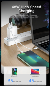 Cargador USB C PPS GaN <span class=keywords><strong>de</strong></span> 48W, cargador rápido <span class=keywords><strong>de</strong></span> doble puerto para viajar con funciones PD 3,0 QC2.0, protección OTP OVP, compatible con batería - Product Image 4