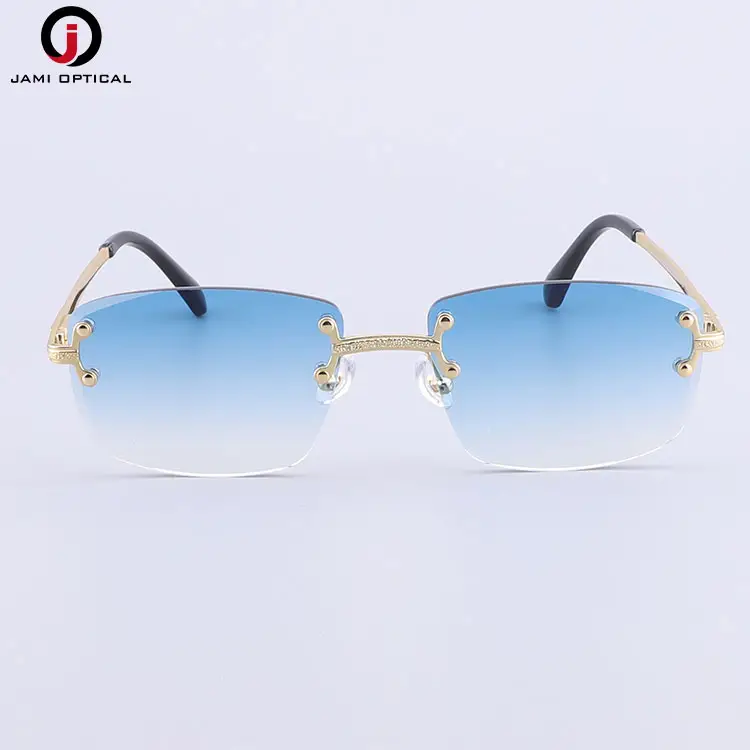 Neue Luxus Damen Sonnenbrille Randlose Rechteck Metall quadratische Rahmen Sonnenbrille