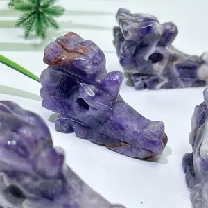 Natural Gemstone Crystal Carving Crafts Product 5cm Dream Amethyst Dragon Head For Gift Decoration