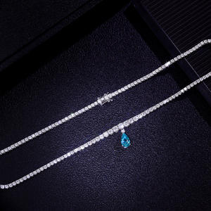 Collana Tennis in Moissanite Blu con Diamanti da Laboratorio, Collana con Pendente in Moissanite Verde Blu, Design di Tendenza - Offerta Speciale - Product Image 4