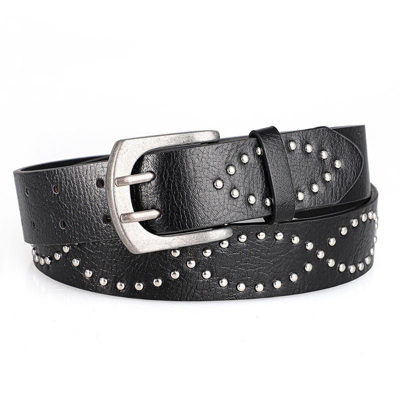 Leather Studded Belt - Metal Studs Vintage Punk Style