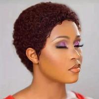 Perruque Courte Bouclée à Couper, Cheveux Humains Vierge Brésiliens Remy, Fabriquée à la Machine pour Femmes Noires, Courte et Dégradée, Dentelle Élastique, Densité 150%