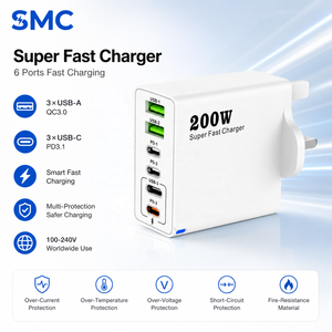 Cargador de 6 puertos de fábrica OEM, cargador PD de 200W, carga rápida 3,0 tipo C, cargadores de teléfono móvil <span class=keywords><strong>USB</strong></span>, adaptador de carga súper rápida - Product Image 1