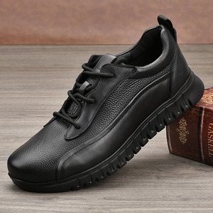 Chaussures de marche pour hommes en cuir véritable, bout rond, lacets, semelle extérieure en caoutchouc respirante, doublure en mesh, style décontracté - Product Image 1