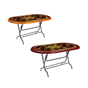 Elegante Mesa De Forma Oval De Plástico 6 Lugares Com Design Floral Borda De Ouro Alta Qualidade Dobrável Fácil de Usar Atacado Baixo Preço