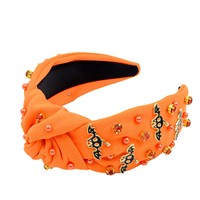 Nouveau Bandeau Cheveux Femme Fait Main Halloween Style Européen Américain en Tissu avec Perles, Ongles et Chauve-souris Noire Adhésive, Accessoire Mode Noeud pour Fêtes