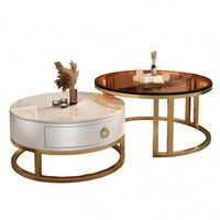 Table basse de salon de luxe avec plateau en pierre frittée et structure en métal doré, faible MOQ, OEM