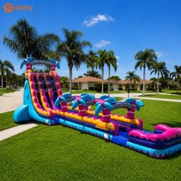 Ceyu Toboggan aquatique gonflable commercial à double piste, long toboggan aquatique, palmiers tropicaux, piscine gonflable, château gonflable pour adultes, location pour fêtes