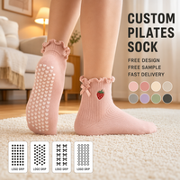 Chaussettes de Pilates personnalisées en coton avec bordure à volants, antidérapantes, pour le yoga, broderie mignonne pour femmes, design gratuit, échantillon gratuit, OEM