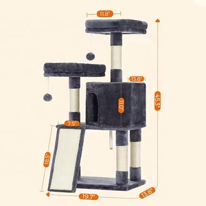 <strong>Cat</strong> Tower House Modern Gray Interactive Toys Plush <strong>Cat</strong> Bed <strong>Condo</strong> with Scratcher - Product Image 2