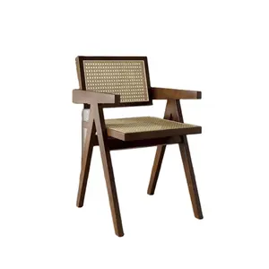 Factory Direct Sale Dining Chairs Solid Wood Armchair With Rattan Woven Seat Leisure Chair