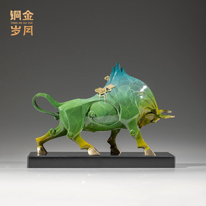 <b>Copper</b> And Gold Years Ox Sculpture Bronze Handmade Artistic Figure <b>Table</b> Decor Housewarming Gift Living Room Ornament - Product Image 4