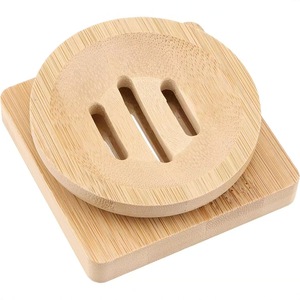 Jaboneras de madera redondas y cuadradas de madera natural con drenaje automático, diseño minimalista para uso en el baño. - Product Image 2