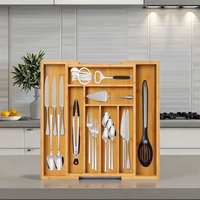 Organisateur de tiroir extensible en bambou personnalisé avec séparateur pour la cuisine, la salle de bain, la garde-robe, le rangement des ustensiles