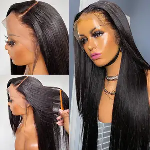 Оптовая продажа, Необработанные индийские бесклеевые парики Full Hd, прямые парики из натуральных волос на фронтальной сетке для черных женщин, парики на фронтальной сетке Hd