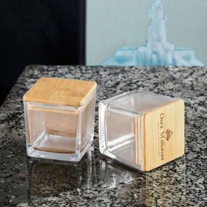 Pot à bougie carré en verre 8x8 cm 10 oz avec couvercle en bambou, idéal pour la décoration intérieure et les festivités de Noël - Vente chaude - Product Image 3