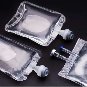 Kantong urin medis PVC dengan port injeksi putar kupu-kupu IV tas berbagai konektor dan peralatan menancap kantong infusi PVC