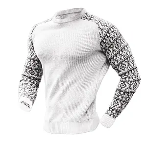 Autumn new Waffle print men's pullover base matching color sweater in stock