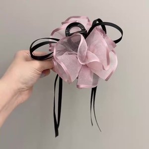 Sweet floral <b>bow</b> ribbon spring <b>clip</b> for half-up hair at the back of the head, 2025 new style hair accessory, elegant headwear. - Product Image 4
