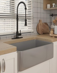 Évier de cuisine moderne Matt Basln 30 pouces, cuve simple, en porcelaine, avec plateau, carré, sans robinet, en laiton - Product Image 2