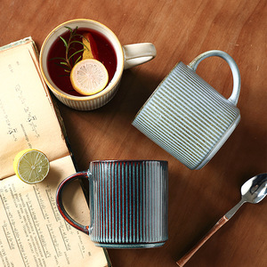 Tasse en céramique de style nordique, 340ml, rayée, résistante à la chaleur, pour café, thé, usage domestique - Product Image 1