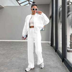 I-0640 Automne Hiver Nouveau Survêtement uni rembourré à fermeture éclair décontracté Cardigan Pantalon droit Ensemble - Product Image 4