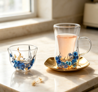Mug en verre borosilicate à double paroi Wuso avec fleurs séchées intégrées, résistant à la chaleur, pour café, thé, maison, café, vaisselle de table