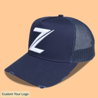 Topi Trucker kustom topi Trucker bordir 3d Puff bordir Rip antik Distressed Snap Back tertekan topi Trucker kustom topi Trucker Distressed