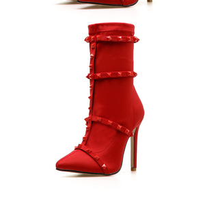 Nouvelles bottes courtes pour femmes, style transfrontalier Europe et États-Unis, en tissu extensible, à bout pointu et talon aiguille, pour l'hiver - Product Image 5