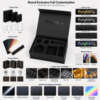 Boîte en forme de livre magnétique noire avec logo UV personnalisé, insert en mousse EVA découpé, emballage en carton rigide, boîtes cadeaux