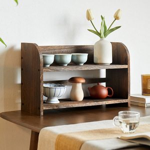 Solid Wood Chinese Style Display <b>Shelf</b> Rectangular Countertop Tea Set Organizer Teapot <b>Rack</b> Ornamental Storage Cabinet - Product Image 3