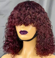Perruque ondulée entièrement fabriquée à la machine en cheveux humains, vente en gros, couleur 99j, perruque en cheveux humains vierges fabriquée à la machine pour femmes