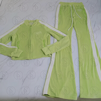 Ensemble de survêtement 2 pièces pour femme en velours, avec veste zippée et pantalon, personnalisable avec logo, adapté aux grandes tailles, style inspiré de grandes marques