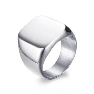 خاتم لامع من الفولاذ المقاوم للصدأ للرجل ، نقش شخصي ، شعار مخصص