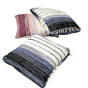 Housse de coussin carrée en coton rayé bohème, lavable, tissée, décorative, avec fermeture enveloppe - Product Image 1