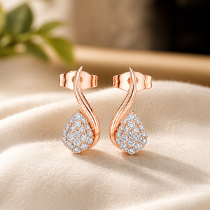 Boucles d'oreilles clous en diamant taille brillant ronde, plaqué or rose 14 carats, moissanite, cadeau de mariage de luxe - Product Image 1